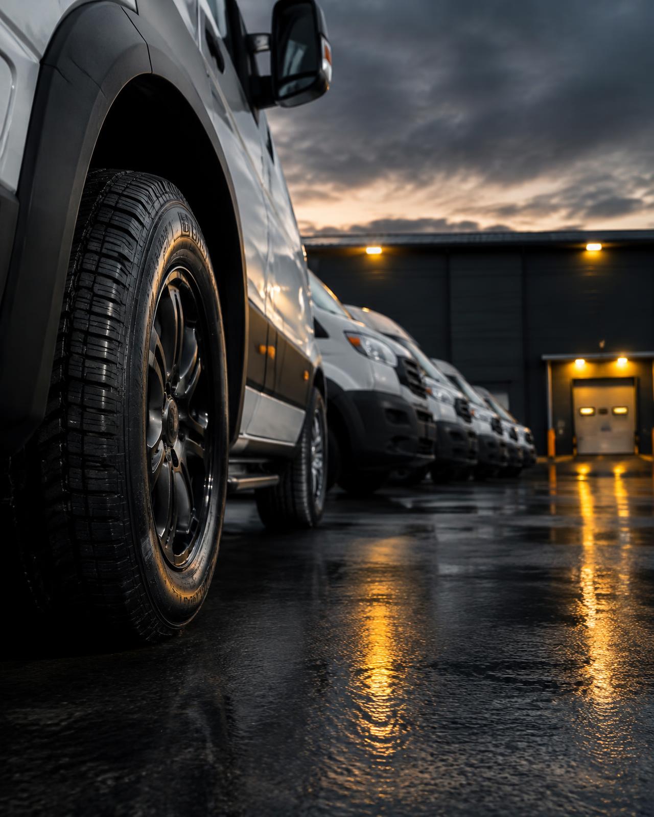 Fleet of vans at a depot